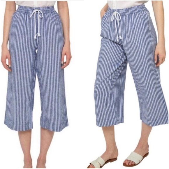 beachlunchlounge Margot Striped Linen Blend Pull-On Crop Length Pants w Pockets - Picture 11 of 11